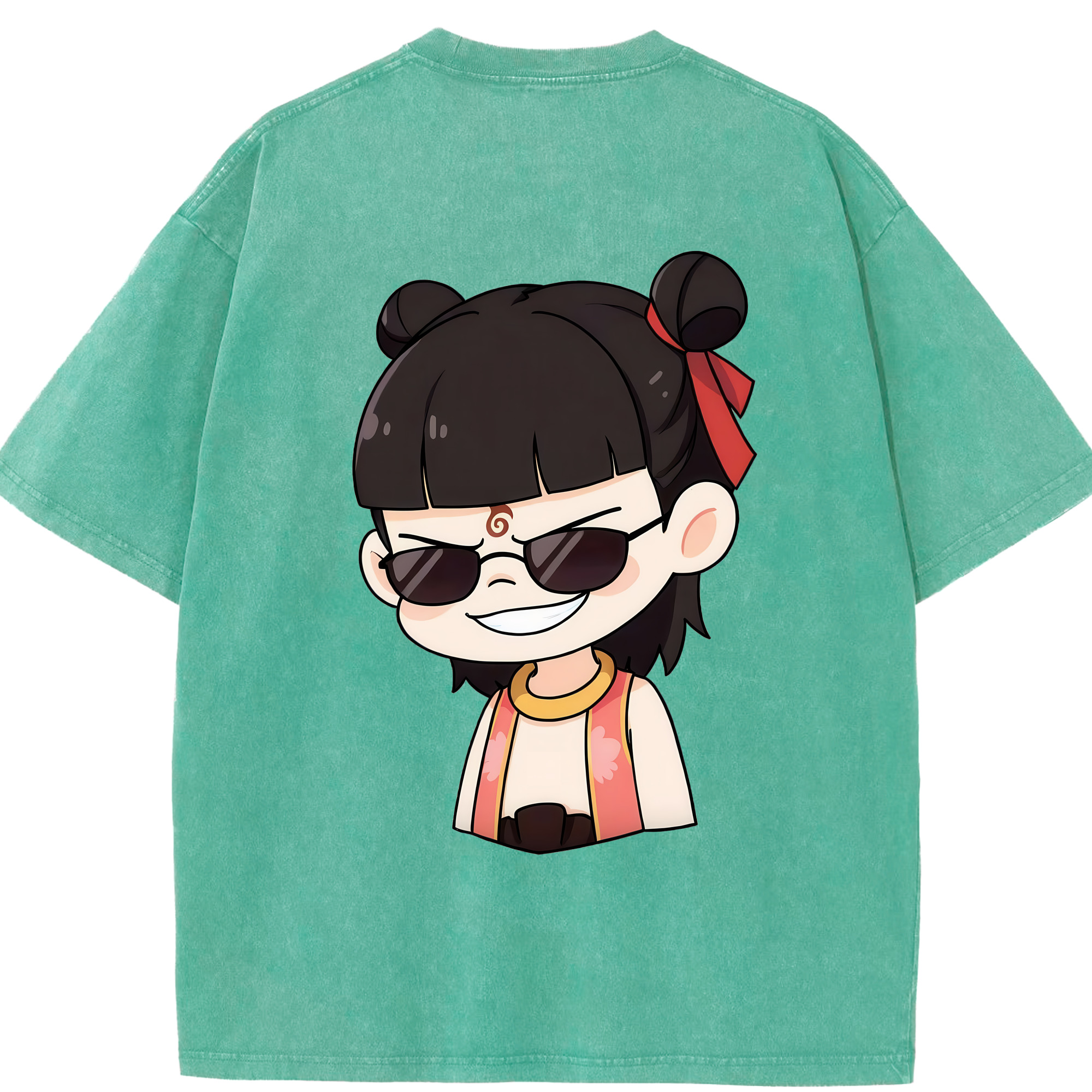 （画像用） Ne Zha 2 ナタ 魔童の大暴れ 綿100% ヴィンテージ風 半袖Tシャツ（背面プリント）